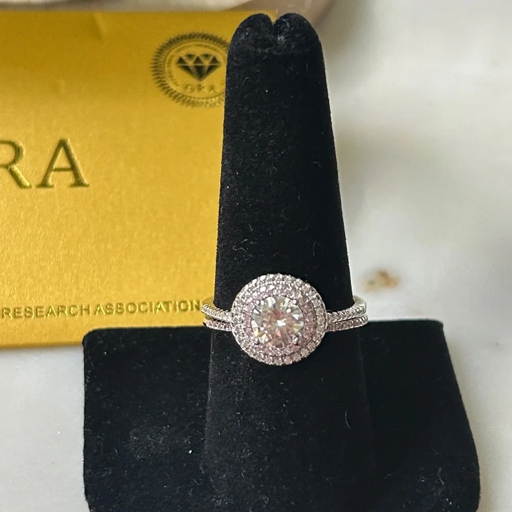 Moissanite Diamond‎ 925 Sterling Silver bridal set size 9 retail $599